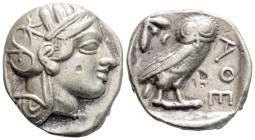 Greek
ATTICA, Athens (Circa 454-404 BC)
AR Tetradrachm (24.2mm, 16.6g)
Obv: Head of Athena to right, wearing crested Attic helmet ornamented with thre...