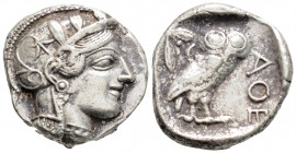 Greek
ATTICA, Athens (Circa 454-404 BC)
AR Tetradrachm (24.5mm, 14.8g)
Obv: Head of Athena to right, wearing crested Attic helmet ornamented with thre...
