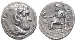 Greek
KINGS OF MACEDON, Alexander III, the Great, (Circa 336-323 BC) 
AR Drachm (16.6mm, 4g)
Obv: Head of Herakles right, wearing lion skin; 
Rev: Zeu...