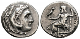Greek 
KINGS OF MACEDON. Alexander III 'the Great' (336-323 BC) Sinope.
AR Drachm(17.8mm 4.4g)
Obv: Head of Herakles right, wearing lion skin.
Rev: AΛ...