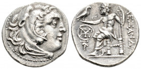 Greek
KINGS OF MACEDON, Alexander III 'the Great', (Circa 336-323 BC)
AR Drachm (19.9mm, 4g)
Obv: Head of Herakles wearing lionskin headdress to right...