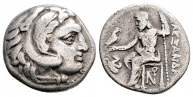 Greek
KINGS of MACEDON. Antigonos I Monophthalmos. (circa 310-301 BC.) Lampsakos
AR Drachm (17mm, 4g). In the name and types of Alexander III. 
Obv: H...