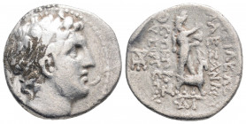 Greek
SELEUKID KINGS OF SYRIA,Tarsos, Alexander I Balas (Circa 152-145 BC)
AR Drachm (17.8mm, 4g)
Obv: Diademed head right.
Rev: Sandan standing right...