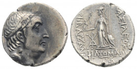 Greek
KINGS OF CAPPADOCIA, Ariobarzanes I Philoromaeus (Circa 96-63 BC) 
AR drachm (16.2mm, 3.5g)
Obv: Diademed head of Ariobarzanes I right .
Rev: ΒΑ...