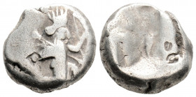 Greek
ACHAEMENID EMPIRE. Time of Darios I to Xerxes II (485-420 BC). Sardes.
AR Siglos (15mm 5.4g)
Obv: Persian king in kneeling-running stance right,...