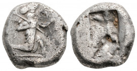 Greek
ACHAEMENID EMPIRE. Time of Darios I to Xerxes II (485-420 BC). Sardes.
AR Siglos (16mm 5.3g)
Obv: Persian king in kneeling-running stance right,...