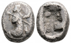 Greek
ACHAEMENID EMPIRE. Time of Darios I to Xerxes II (485-420 BC). Sardes.
AR Siglos (16mm 5.4g)
Obv: Persian king in kneeling-running stance right,...