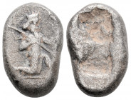 Greek
ACHAEMENID EMPIRE. Time of Darios I to Xerxes II (485-420 BC). Sardes.
AR Siglos (18mm 4.9g)
Obv: Persian king in kneeling-running stance right,...