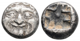 Greek
MYSIA, Parion (Circa 5th century BC)
AR Drachm (12.3mm, 2.9g)
Obv: Facing gorgoneion, with mouth open and tongue protruding.
Rev: Rough square i...