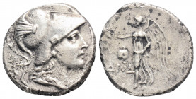 Greek
PAMPHYLIA, Side (Circa 205-100 BC) 
AR Drachm (18.3mm, 4g)
Obv: Helmeted head of Athena right.
Rev: Nike advancing left, holding wreath; to left...