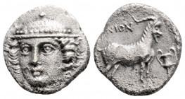 Greek
THRACE, Ainos (Circa 390/89-388/7 BC)
AR Tetrobol (13.6mm, 1.9g)
Obv: Head of Hermes facing slightly left, wearing petasos.
Rev: Goat standing t...