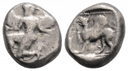 Greek
CARIA, Kaunos (Circa 490-370 BC)
AR Hemidrachm (12mm, 2.5g)
Obv: Winged female figure in kneeling-running stance left, head right.
Rev: Griffin ...