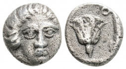 Greek
ISLANDS OFF CARIA, Rhodos (Circa 408/7-390 BC)
AR Hemidrachm (11.6mm, 1.7g)
Obv: Head of Helios facing, turned slightly to the right. 
Rev: P-O ...