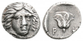 Greek
ISLANDS OFF CARIA, Rhodos (Circa 408/7-390 BC)
AR Hemidrachm (12.7mm, 1.8g)
Obv: Head of Helios facing, turned slightly to the right. 
Rev: P-O ...