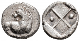 Greek
THRACE, Chersonesos (Circa 386-338 BC)
AR Hemidrachm (13.7mm, 2.2g)
Obv: Forepart of lion right, head left.
Rev: Quadripartite incuse square, wi...