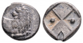 Greek Coins
THRACE, Chersonesos (Circa 386-338 BC)
AR Hemidrachm (13.3mm, 2.1g)
Obv: Forepart of lion right, head left.
Rev: Quadripartite incuse squa...