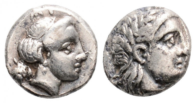 LESBOS. Mytilene. (Circa 400-350 BC)
AR Diobol (9.4mm 1.36g)
Obv: Laureate head ...