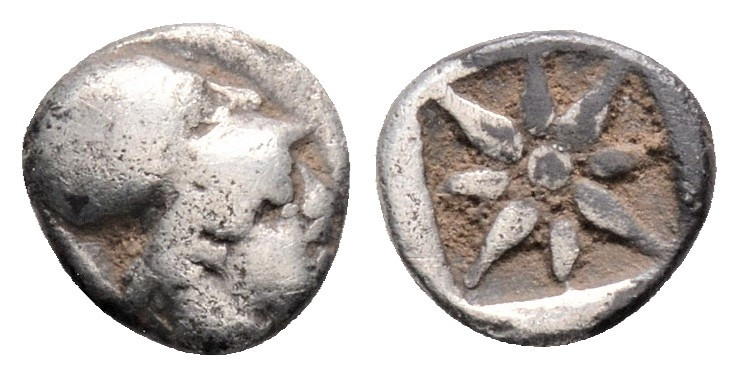 Greek
IONIA, Uncertain (Circa 5th century BC)
AR Hemiobol (6.9mm, 0.3g)
Obv: Hea...