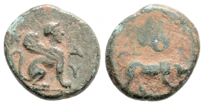 Greek
CARIA. Kaunos. (Circa 350-300 BC).
AE Bronze (12mm 1.4g)
Obv: Bull standin...