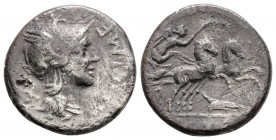 Roman Republic
M. Cipius M.f, (Circa 115-114 BC) Rome
AR Denarius (16.9mm, 3.6g)
Obv: M•CIPI•M•F Head of Roma to right, wearing winged helmet; behind,...