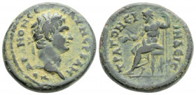 Roman Provincial
LYDIA, Stratoniceia-Hadrianopolis, Trajan (98-117 AD) 
AE Bronze (21mm,6g) 
Obv: AV NЄPBAN TPAIANON CЄ, laureate head of Trajan right...