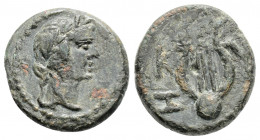 Roman Provincial
MYSIA, Kyzikos, Pseudo-autonomous (1st century AD)
AE Bronze (14.3mm, 2g)
Obv: Laureate head of Apollo right.
Rev: K - Y / Z - I. Lyr...