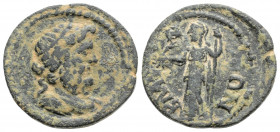 Roman Provincial
LYDIA. Blaundus. Pseudo-autonomous. Time of the Antonines (138-192 AD). 
AE Bronze (20mm 3.6g) 
Obv: Head of Zeus right. 
Rev: BΛAVNΔ...
