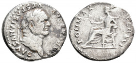 Roman Imperial
Vespasian (69-79 AD) Rome
AR Denarius (19mm, 2.9g)
Obv: IMP CAESAR VESPASIANVS AVG, laureate head right.
Rev: PON MAX TR P COS VI, Pax ...