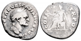 Roman Imperial
Vespasian (69-71 AD) Rome
AR Denarius (19.7mm, 3g)
Obv: IMP CAESAR VESPASIANVS AVG, laureate head right
Rev: COSITER TR POT, Pax seated...