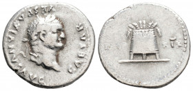 Roman Imperial 
Vespasian (69-79 AD) Rome
AR Denarius (10mm, 3g)
Obv: CAESAR VESPASIANVS AVG. Laureate head right.
Rev: IMP XIX. Modius filled with gr...