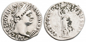 Roman Imperial
Domitian (81-96 AD) Rome.
AR Denarius(19mm 3.4g) 
Obv: IMP CAES DOMIT AVG GERM P M TR P VIII.Laureate head right.
Rev: IMP XXI COS XIII...