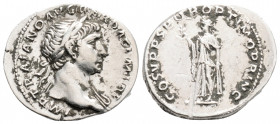 Roman Imperial
Trajan (98-117 AD) Rome
AR Denarius (20mm 3.3g)
Obv: IMP TRAIANO AVG GER DAC P M TR P.Laureate head right, slight drapery on far should...