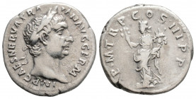 Roman Imperial
Trajan (98-117 AD). Rome
AR Denarius (19mm 3.4g)
Obv: IMP CAES NERVA TRAIAN AVG GERM. Laureate bust right.
Rev: P M TR P COS III P P. P...