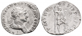 Roman Imperial
Trajan (98-117 AD) Rome
AR Denarius (19.9mm, 2.9g)
Obv: IMP CAES NER TRAIANO OPTIMO AVG GER DAC. Laureate and draped bust right.
Rev: P...