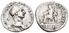 Roman Imperial
Trajan (AD 98-117 AD) Rome
AR denarius (18.4mm, 3.1g)
Obv: IMP CAES NER TRAIAN OPTIM AVG GERM DAC, laureate, draped bust of Trajan righ...