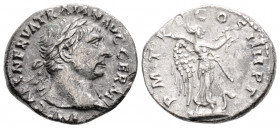 Roman Imperial
Trajan (98-117 AD) Rome
AR Denarius (18.5mm, 2.7g)
Obv: IMP CAES NERVA TRAIAN AVG GERM. Laureate head of Trajan, right, slight drapery ...