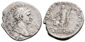 Roman Imperial
Trajan (98-117 AD) Rome
AR Denarius (19.7mm, 3g)
Obv: Laureate bust right, slight drapery.
Rev: ARAB ADQ in exergue, Arabia standing le...