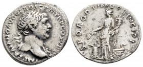 Roman Imperial
Trajan (98-117 AD) Rome
AR Denarius (19mm, 3.2g)
Obv: IMP TRAIANO AVG GER DAC P M TR P COS V P P. Laureate, draped and cuirassed bust r...