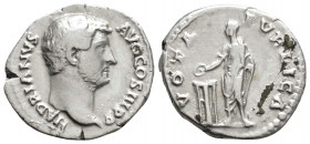 Roman Imperial
Hadrian (117-138 AD). Rome
AR Denarius (18 mm 3.1g)
Obv: HADRIANVS AVG COS III P P. Bare head right.
Rev: VOTA PVBLICA. Hadrian standin...