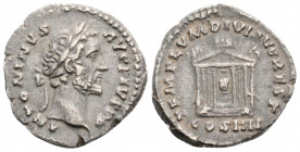 Roman Imperial
Antoninus Pius (138-161 AD). Rome.
AR Denarius (18mm 3.1g)
Obv: ANTONINVS AVG PIVS P P TR P XXII. Laureate head right.
Rev: TEMPLVM DIV...