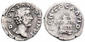 Roman Imperial 
Divus Antoninus Pius (Died 161) Rome, Struck under Marcus Aurelius.
AR Denarius (18.9mm 3.2g)
Obv: DIVVS ANTONINVS. Bareheaded bust ri...