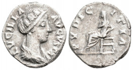Roman Imperial
Lucilla (164-169 AD) Rome
AR Denarius (17.7mm, 2.5g)
Obv: LVCILLA AVGVSTA, draped bust right.
Rev: PVDICITIA, Pudicitia, veiled, seated...
