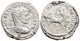 Roman Imperial
Caracalla (193-217 AD) Rome.
AR Denarius (23mm 4.1g)
Obv: ANTONINVS PIVS AVG GERM.Laureate head right.
Rev: P M TR P XVIII COS IIII...