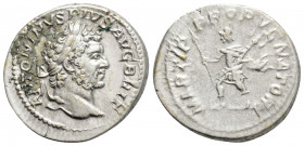 Roman Imperial
Caracalla (198-211 AD) Rome
AR Denarius (20mm 3.3g)
Obv: ANTONINVS PIVS AVG BRIT. Laureate head right.
Rev: MARTI PROPVGNATORI. Mars ad...