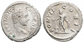 Roman Imperial
Geta as Caesar (198-209 AD) Rome
AR Denarius (19mm 3g)
Obv: P SEPTIMIVS GETA CAES.Bareheaded and draped bust right.
Rev: PONTIF COS II....