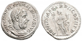 Roman Imperial
Macrinus (217-218 AD) Rome.
AR Denarius (19mm 3.3g)
Obv: IMP C M OPEL SEV MACRINVS AVG.Laureate and cuirassed bust right.
Rev: PONTIF M...