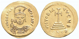 Byzantine
Heraclius (610-641 AD). Constantinople
AV Solidus (21 mm 4.47 g)
Obv: δ NN ҺЄRACL PER AV.Draped bust facing, wearing crown with plume and pe...