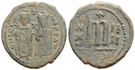Byzantine
Phocas (602-610 AD) Antiochia 
AE Follis (28mm, 9.6g)
Obv: ON FOCA NEP EAV Phocas and Leontia standing facing, the Emperor holding globus cr...