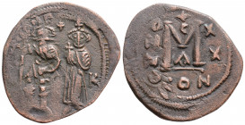 Byzantine
Heraclius, with Heraclius Constantine (610-641AD) Constantinople
AE Follis (33.7mm, 9.6g)
Obv: Heraclius, holding long cross, and Heraclius ...