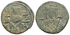 Byzantine
Constantine VI & Irene (780-797 AD) Constantinople
AE Follis (19.6mm, 2.5g)
Obv: Crowned facing bust of Irene, wearing loros, holding globus...